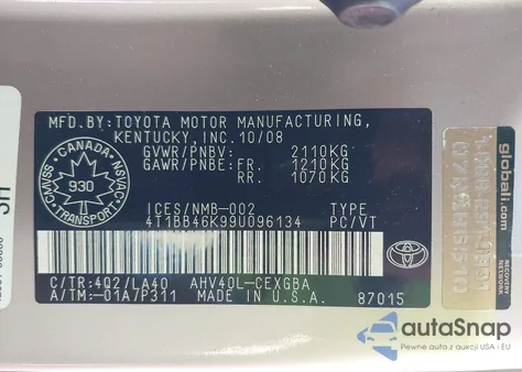 2009 Toyota Camry Hybrid from USA, damaged, VIN 4T1BB46K99U096134